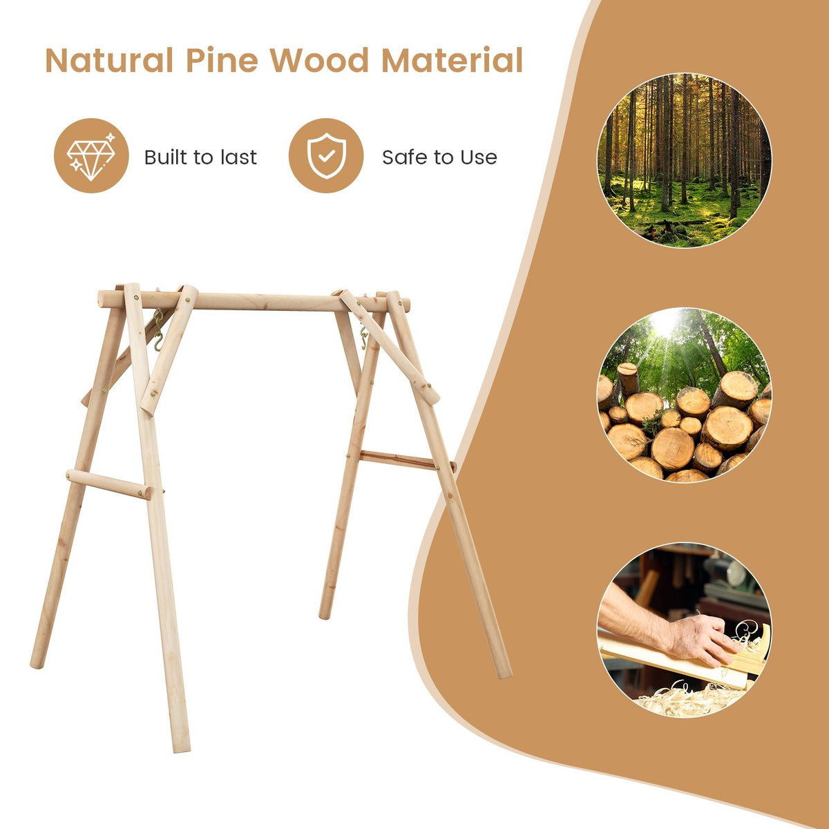 Heavy Duty Wooden Swing Frame with Reinforced Bars view 7