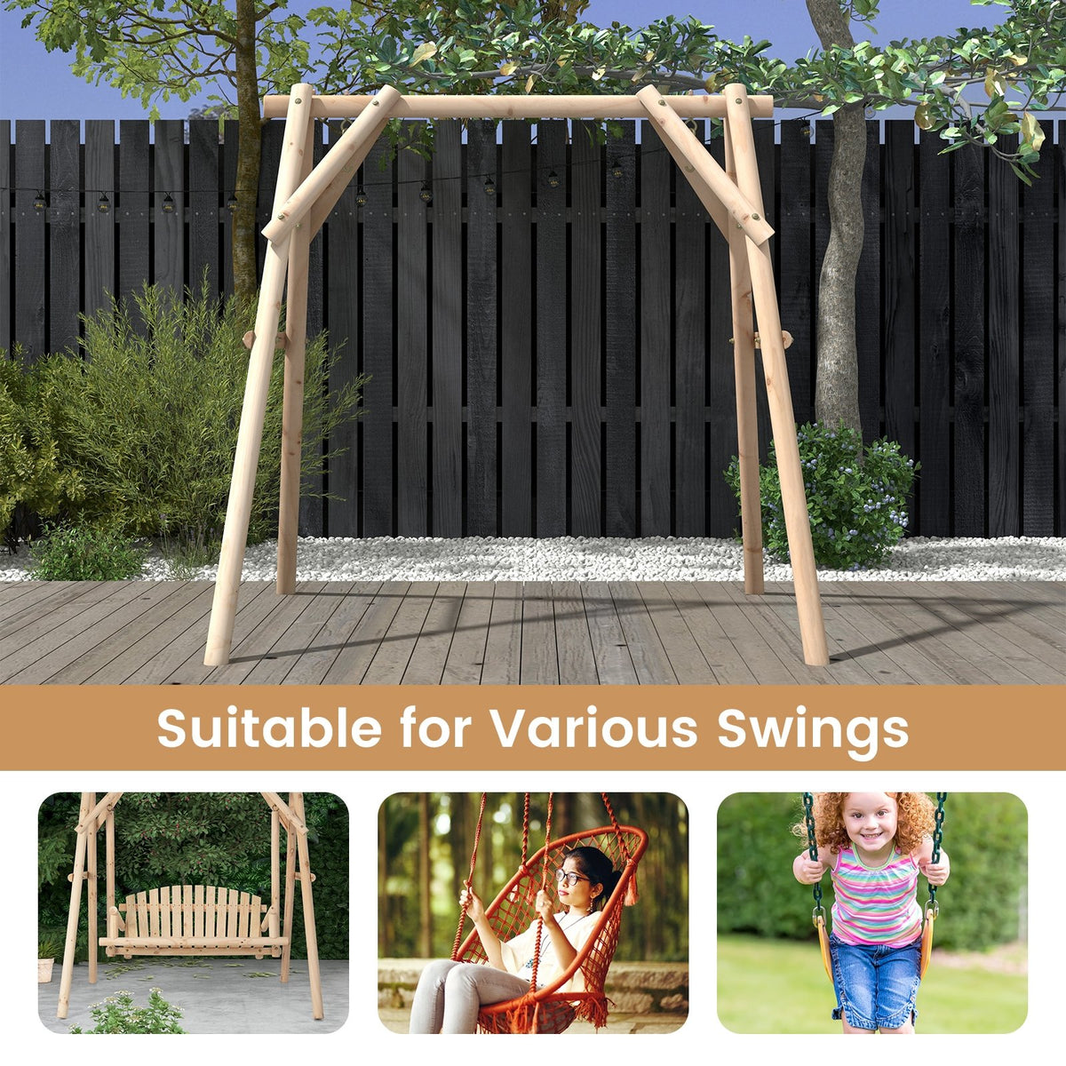 Heavy Duty Wooden Swing Frame with Reinforced Bars view 9