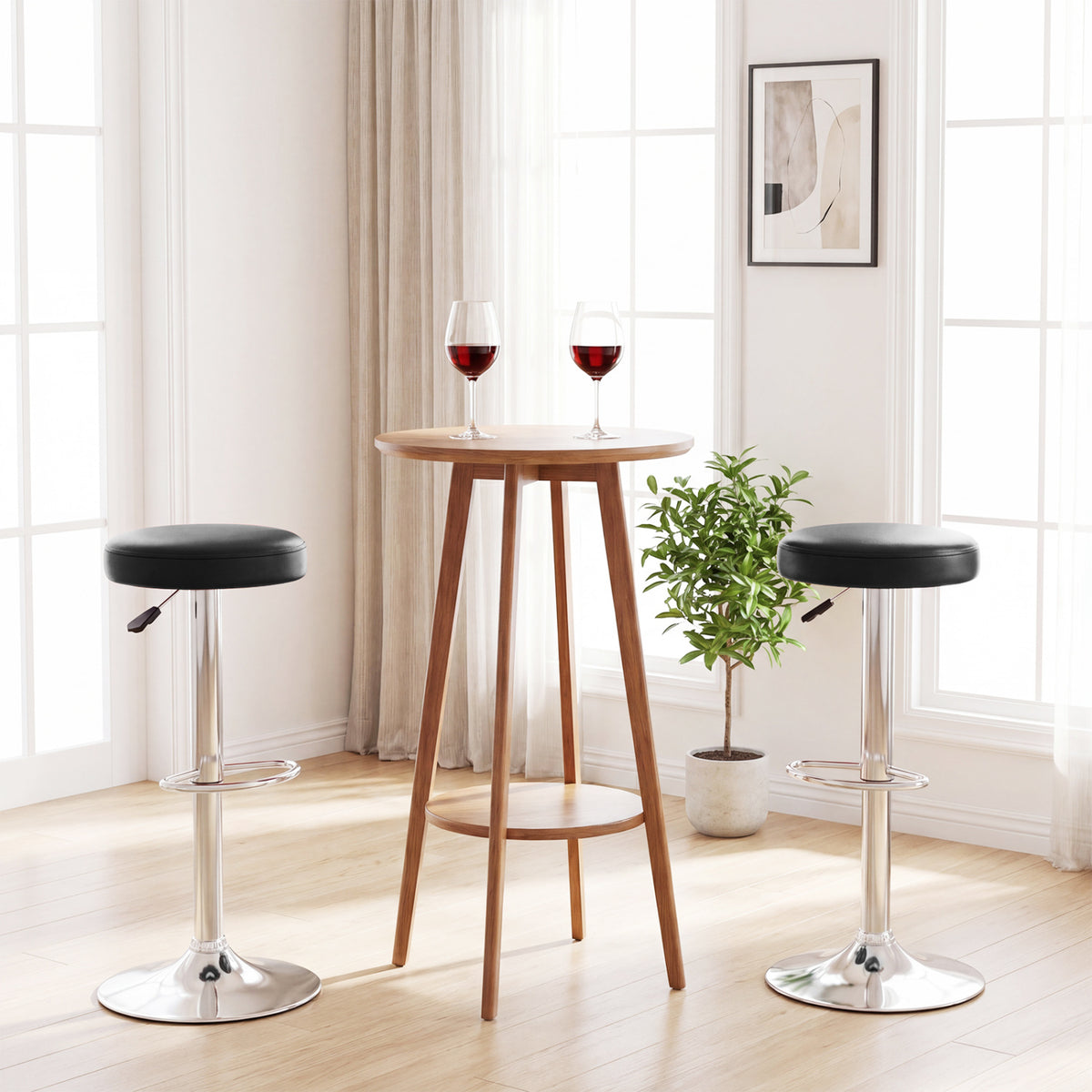 Height-adjustable Bar Stool with 360° Swivel for Kitchen & Dining-Black view 6