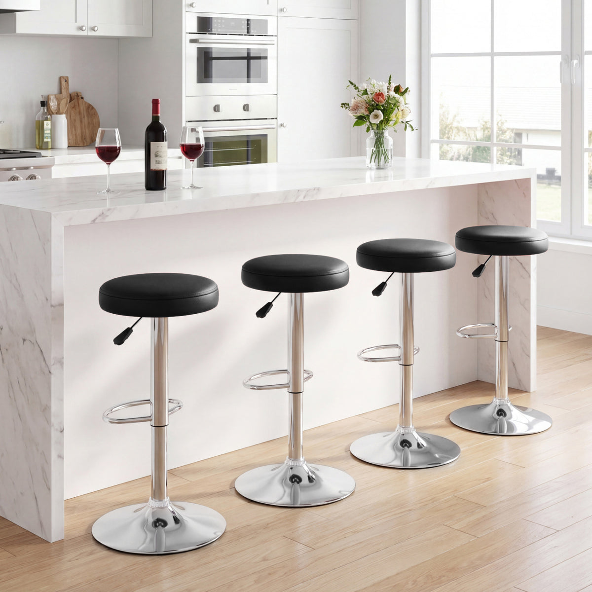 Height-adjustable Bar Stool with 360° Swivel for Kitchen & Dining-Black view 7