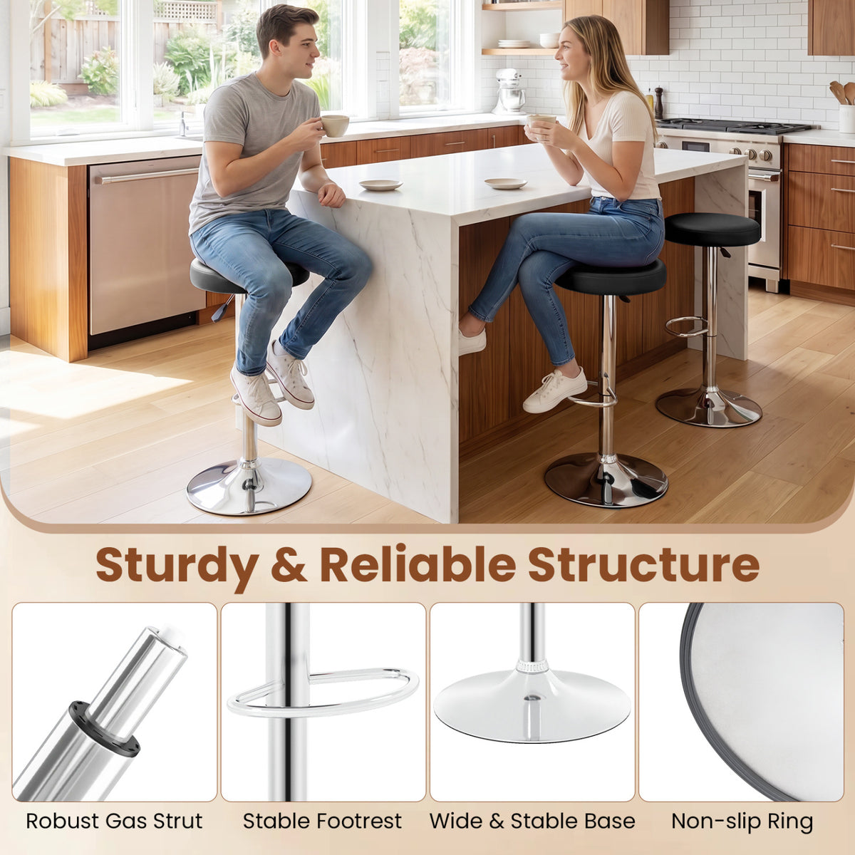 Height-adjustable Bar Stool with 360° Swivel for Kitchen & Dining-Black view 9