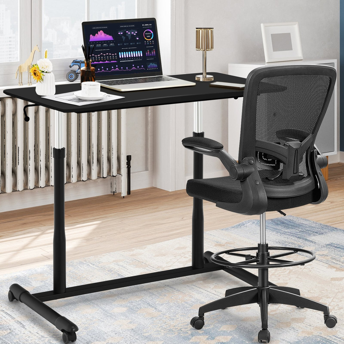 Height Adjustable Computer Desk Sit to Stand Rolling Notebook Table -Black view 2