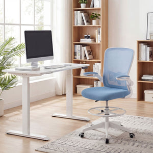 Height Adjustable Drafting Chair with Flip Up Arms for Home Office-Blue view 2