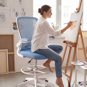 Height Adjustable Drafting Chair with Flip Up Arms for Home Office-Blue view 3