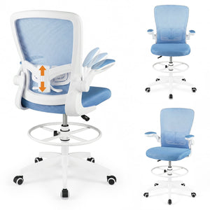 Height Adjustable Drafting Chair with Flip Up Arms for Home Office-Blue view 4