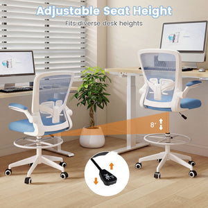 Height Adjustable Drafting Chair with Flip Up Arms for Home Office-Blue view 9