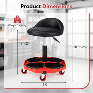 Height Adjustable Garage Seat with and PU Leather Seat Cushion-Blackred view 4