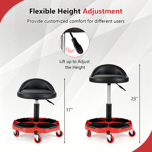 Height Adjustable Garage Seat with and PU Leather Seat Cushion-Blackred view 6