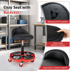 Height Adjustable Garage Seat with and PU Leather Seat Cushion-Blackred view 7