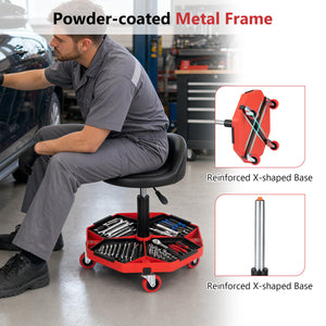 Height Adjustable Garage Seat with and PU Leather Seat Cushion-Blackred view 9