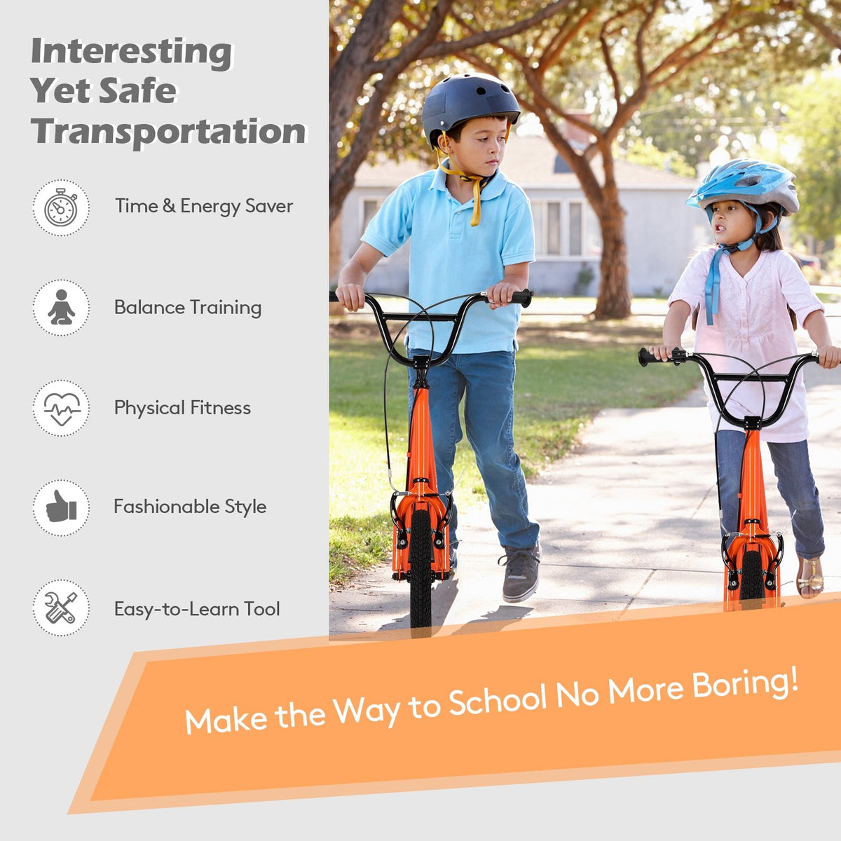 Height Adjustable Kid Kick Scooter with 12 Inch Air Filled Wheel-Orange view 6