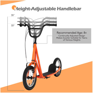 Height Adjustable Kid Kick Scooter with 12 Inch Air Filled Wheel-Orange view 8
