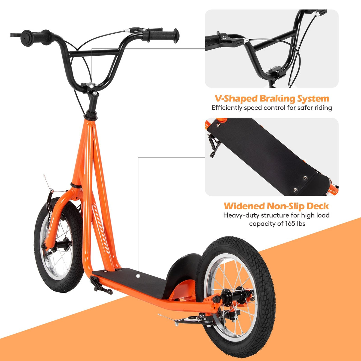 Height Adjustable Kid Kick Scooter with 12 Inch Air Filled Wheel-Orange view 9