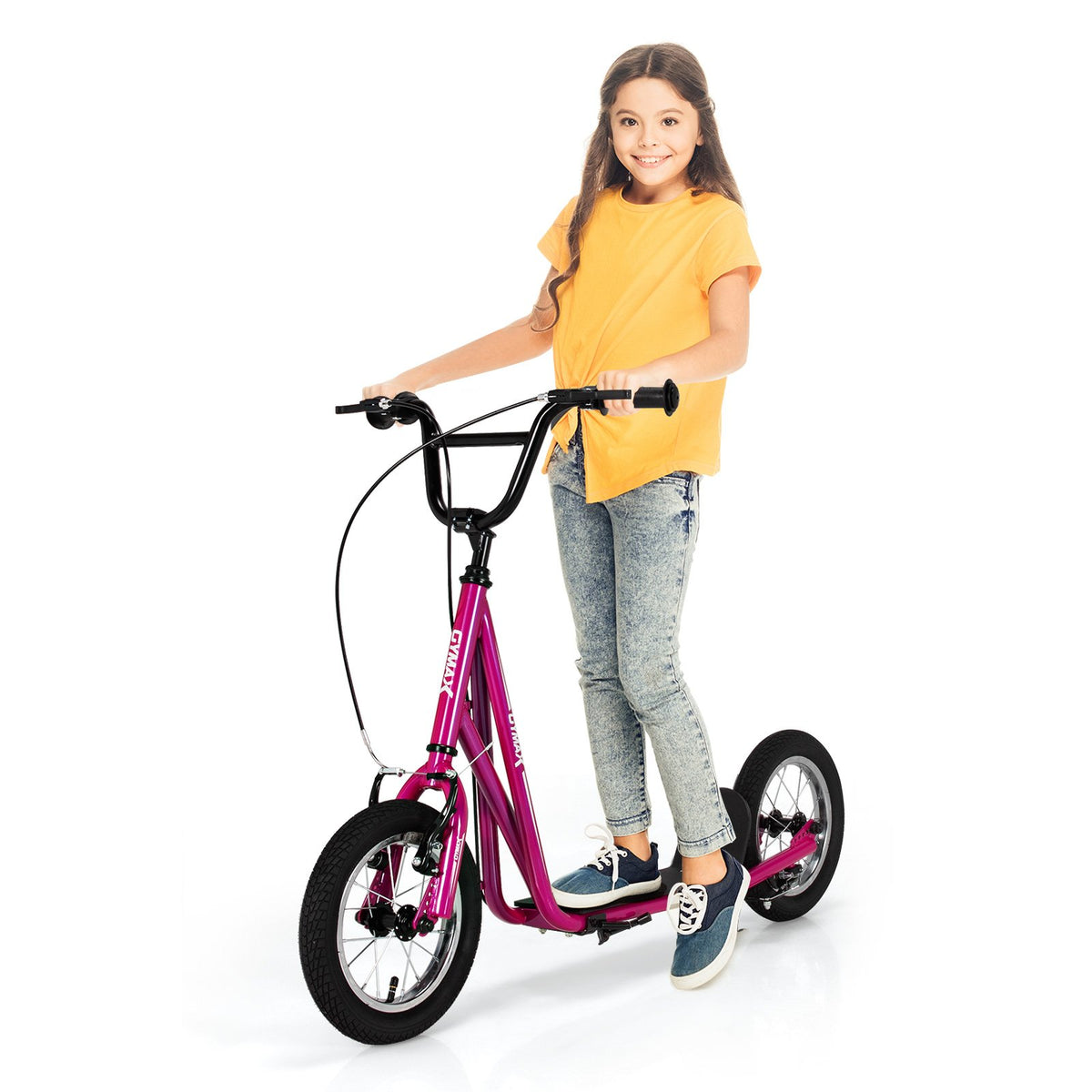Height Adjustable Kid Kick Scooter with 12 Inch Air Filled Wheel-Pink view 4
