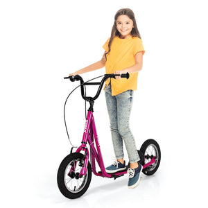 Height Adjustable Kid Kick Scooter with 12 Inch Air Filled Wheel-Pink view 4