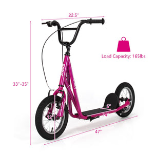 Height Adjustable Kid Kick Scooter with 12 Inch Air Filled Wheel-Pink view 5
