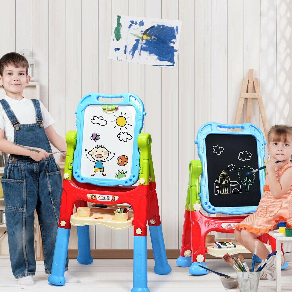 Height Adjustable Kids Art Easel Magnetic Double Sided Board-Blue view 2