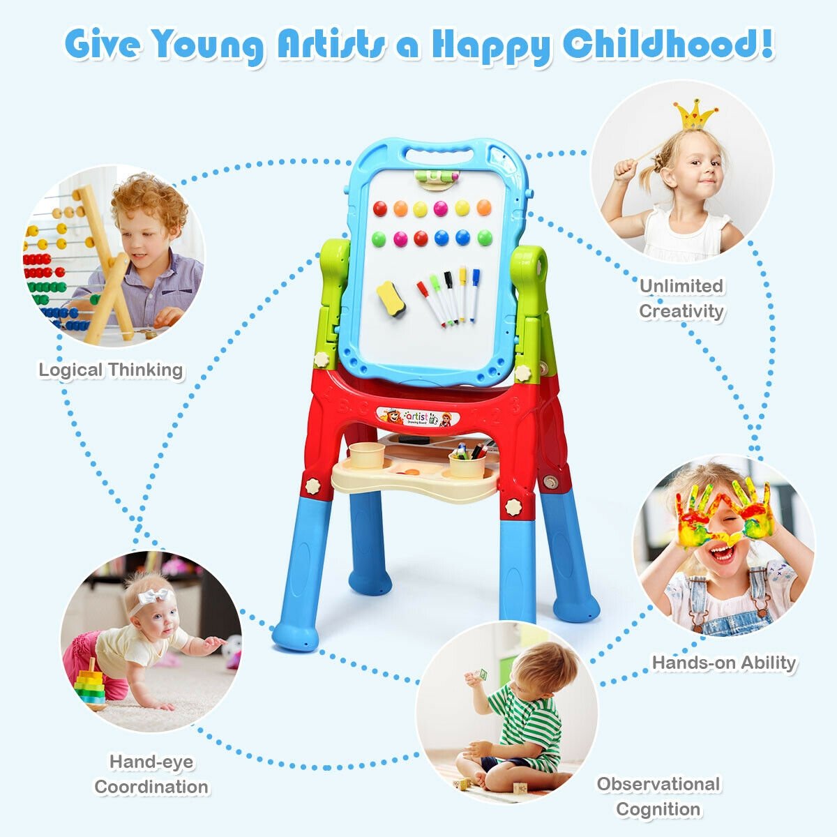 Height Adjustable Kids Art Easel Magnetic Double Sided Board-Blue view 5