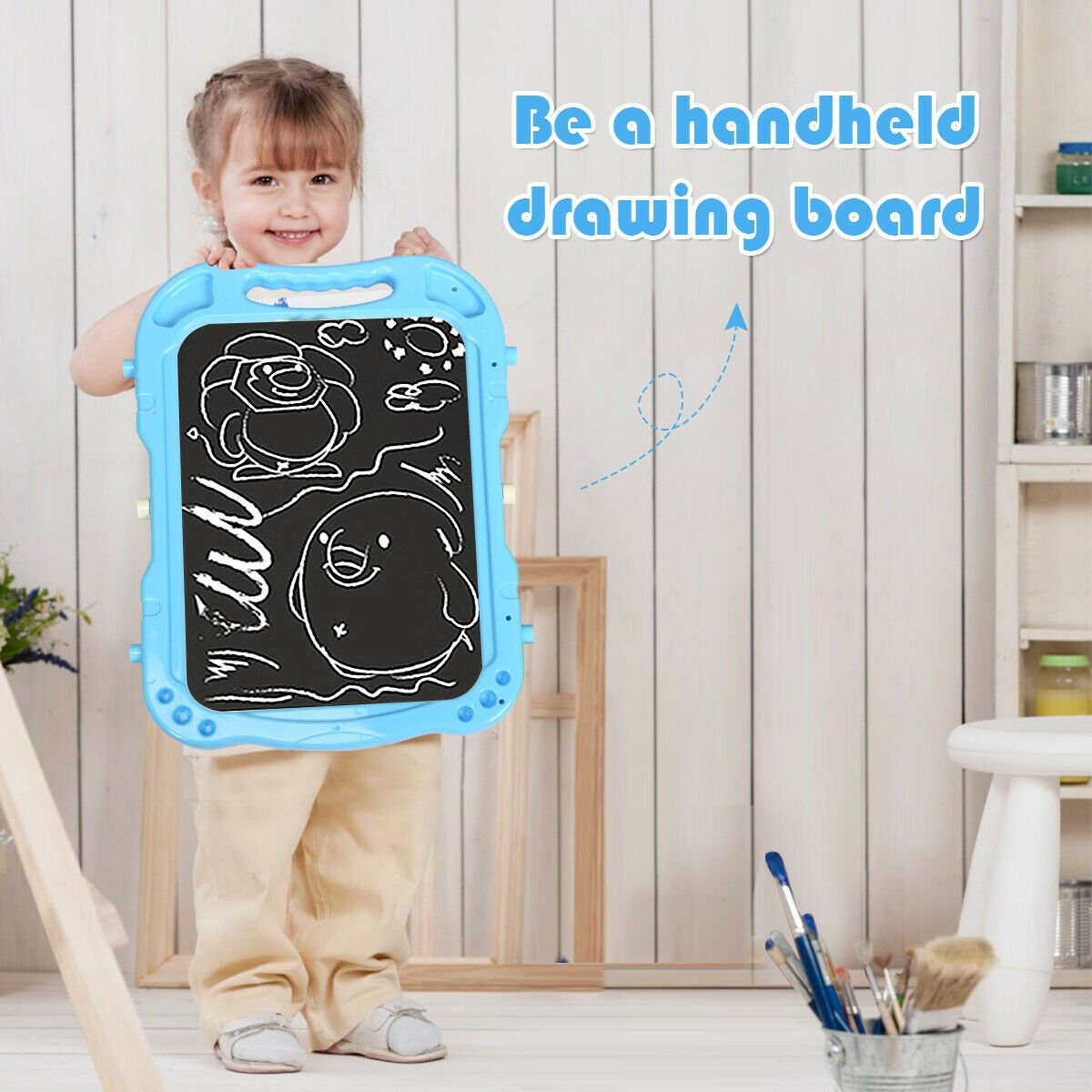 Height Adjustable Kids Art Easel Magnetic Double Sided Board-Blue view 6