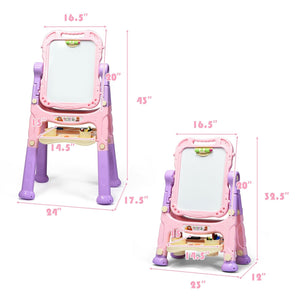 Height Adjustable Kids Art Easel Magnetic Double Sided Board-Pink view 3