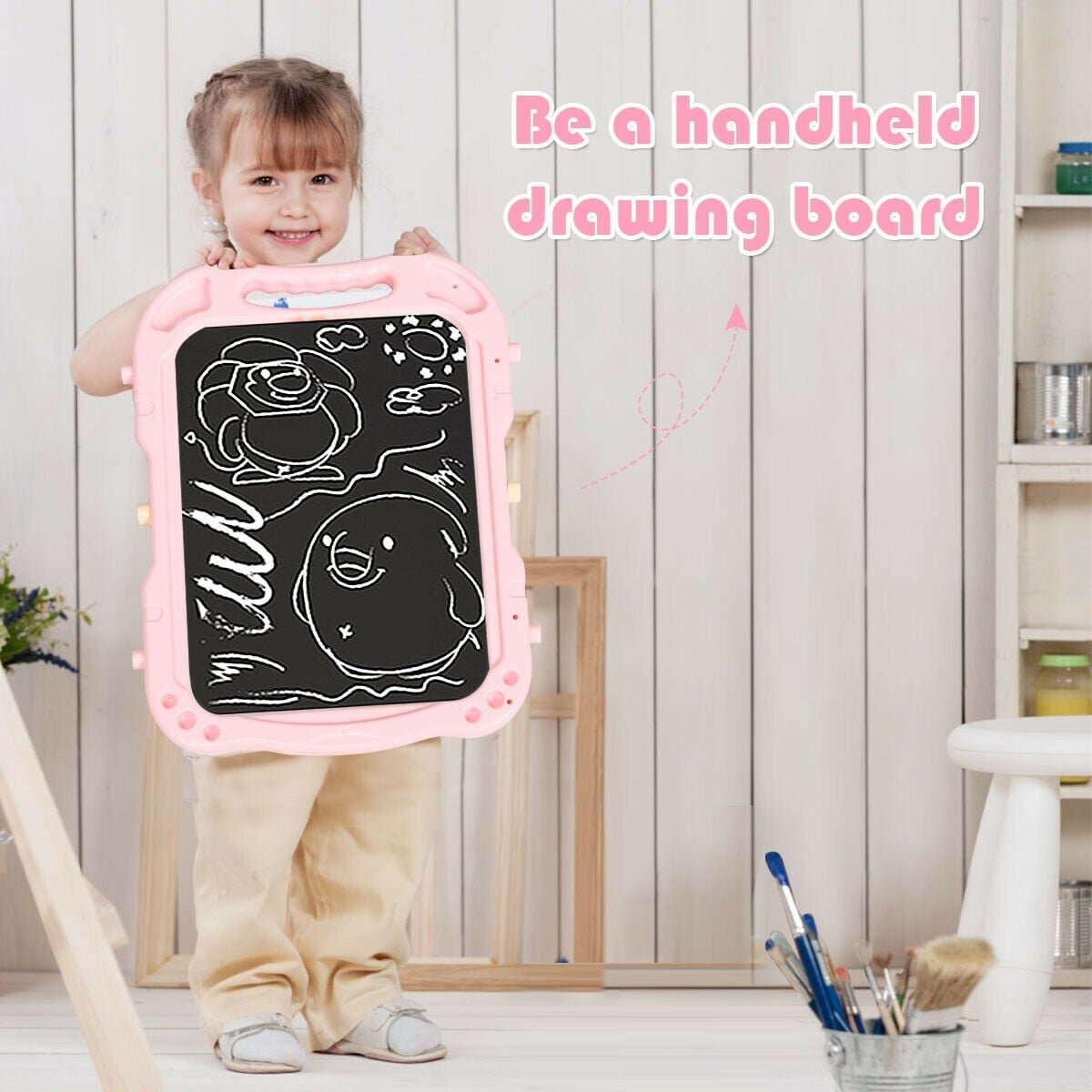 Height Adjustable Kids Art Easel Magnetic Double Sided Board-Pink view 8