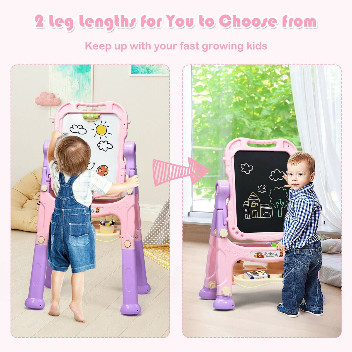 Height Adjustable Kids Art Easel Magnetic Double Sided Board-Pink view 9