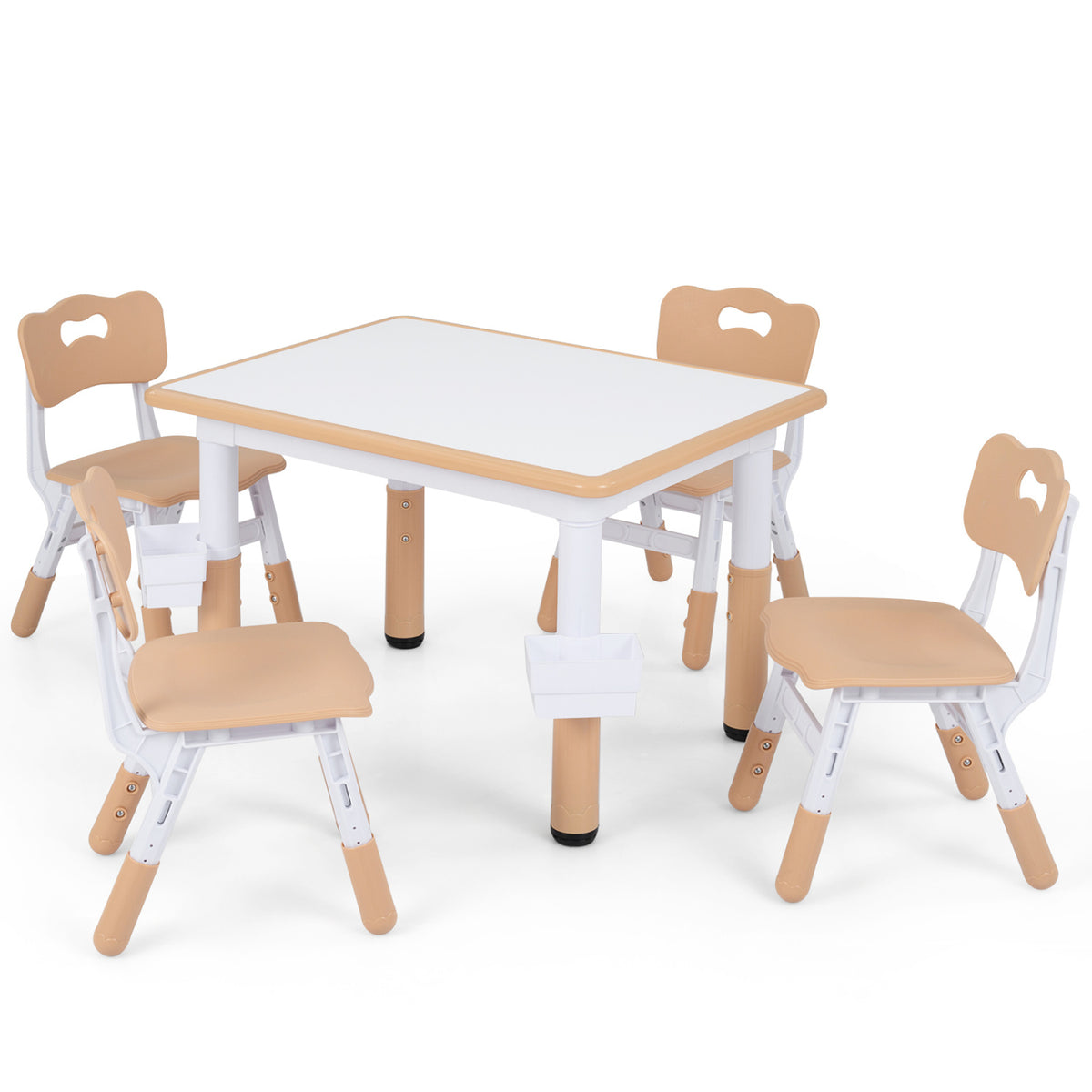 Height Adjustable, Kids Table and 4 Chairs Set with Graffiti Desktop and 2 Storage Baskets-Natrual view 4
