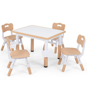 Height Adjustable, Kids Table and 4 Chairs Set with Graffiti Desktop and 2 Storage Baskets-Natrual view 4