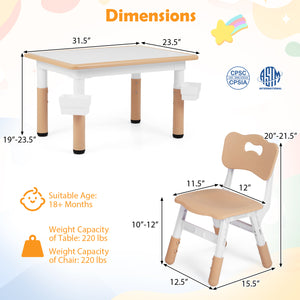 Height Adjustable, Kids Table and 4 Chairs Set with Graffiti Desktop and 2 Storage Baskets-Natrual view 5