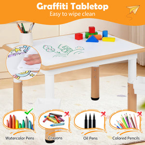 Height Adjustable, Kids Table and 4 Chairs Set with Graffiti Desktop and 2 Storage Baskets-Natrual view 8