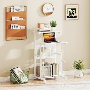 Height Adjustable Mobile Computer Stand-Up Desk with Two Modes-White view 2