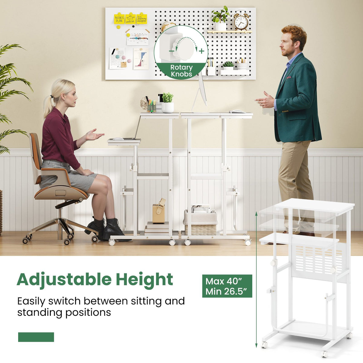 Height Adjustable Mobile Computer Stand-Up Desk with Two Modes-White view 6