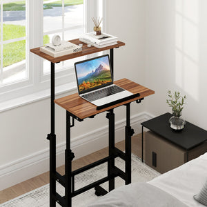 Height-adjustable Mobile Standing Desk with Split Top and Adjustable Angle-Walnut view 2
