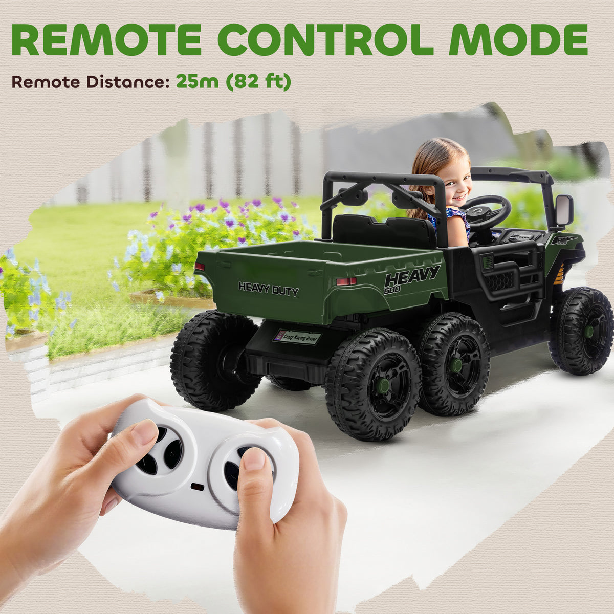 Qaba 24V 4WD Kids Ride On Truck with 6 Wheels Electric Ride On Car with Remote, Dump Bed for 3-8 Years