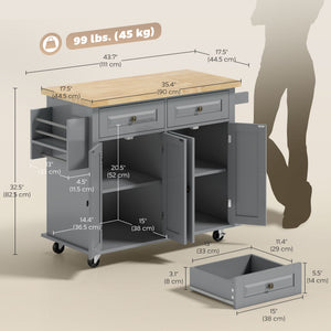 Kitchen Island with Storage, Rolling Trolley Cart with Rubber Wood Top, Spice Rack, Towel Rack, Brown Oak – view 16