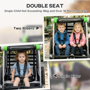 Aosom 3-in-1 Bike Trailer for Kids, Running Stroller with 2 Seats, Jogging Cart with 5-Point Harness, Storage Units