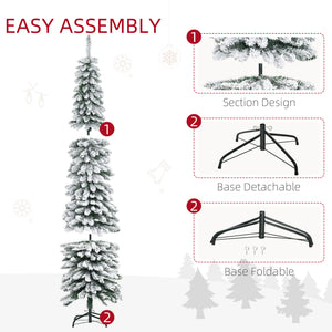6 Ft Snow-Flocked Artificial Christmas Tree, Slim Pencil Xmas Tree with Realistic Branches, Metal Base – view 14