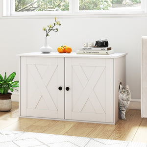 Hidden Cat Litter Box Enclosure Furniture with Divider-White view 3