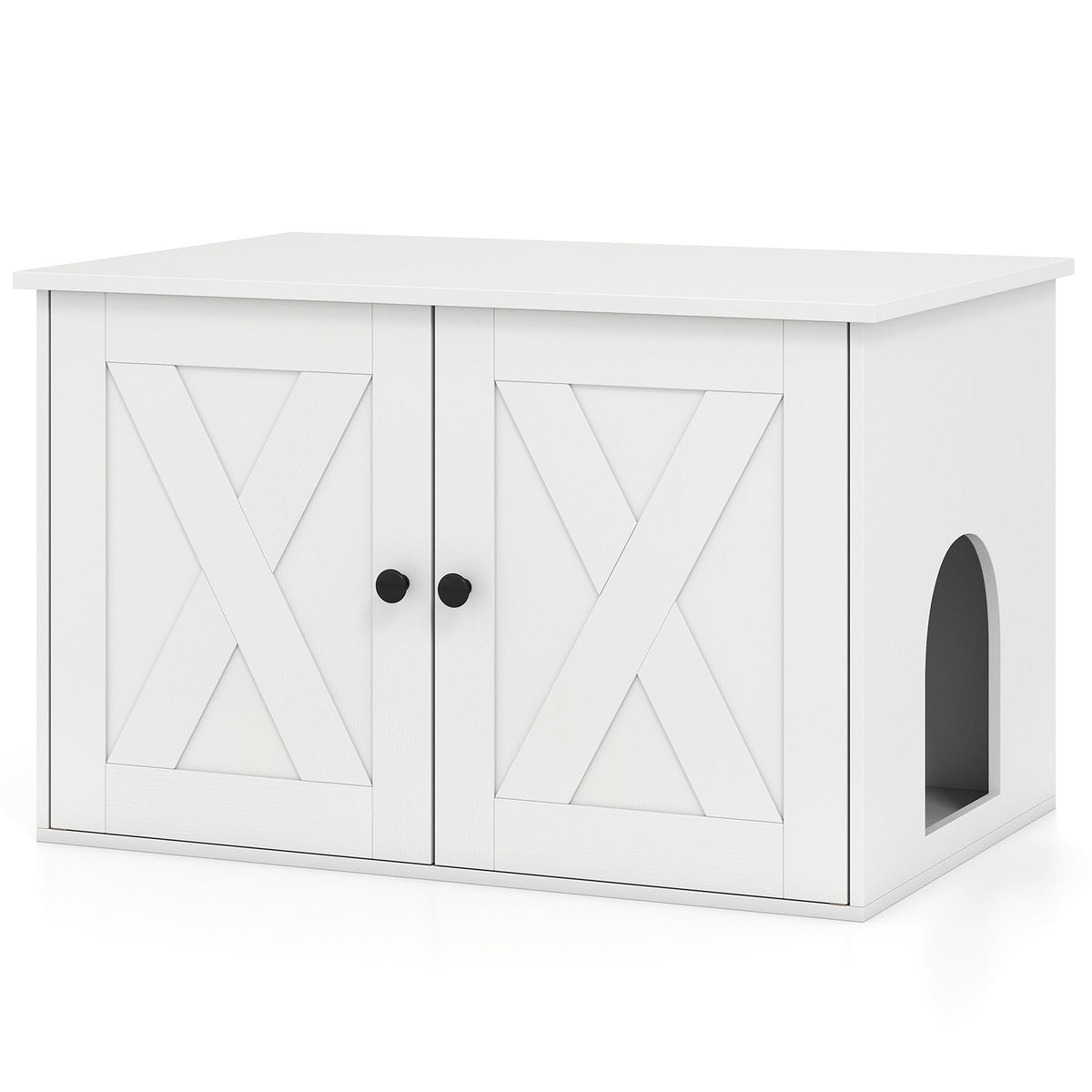 Hidden Cat Litter Box Enclosure Furniture with Divider-White view 4