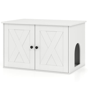 Hidden Cat Litter Box Enclosure Furniture with Divider-White view 4
