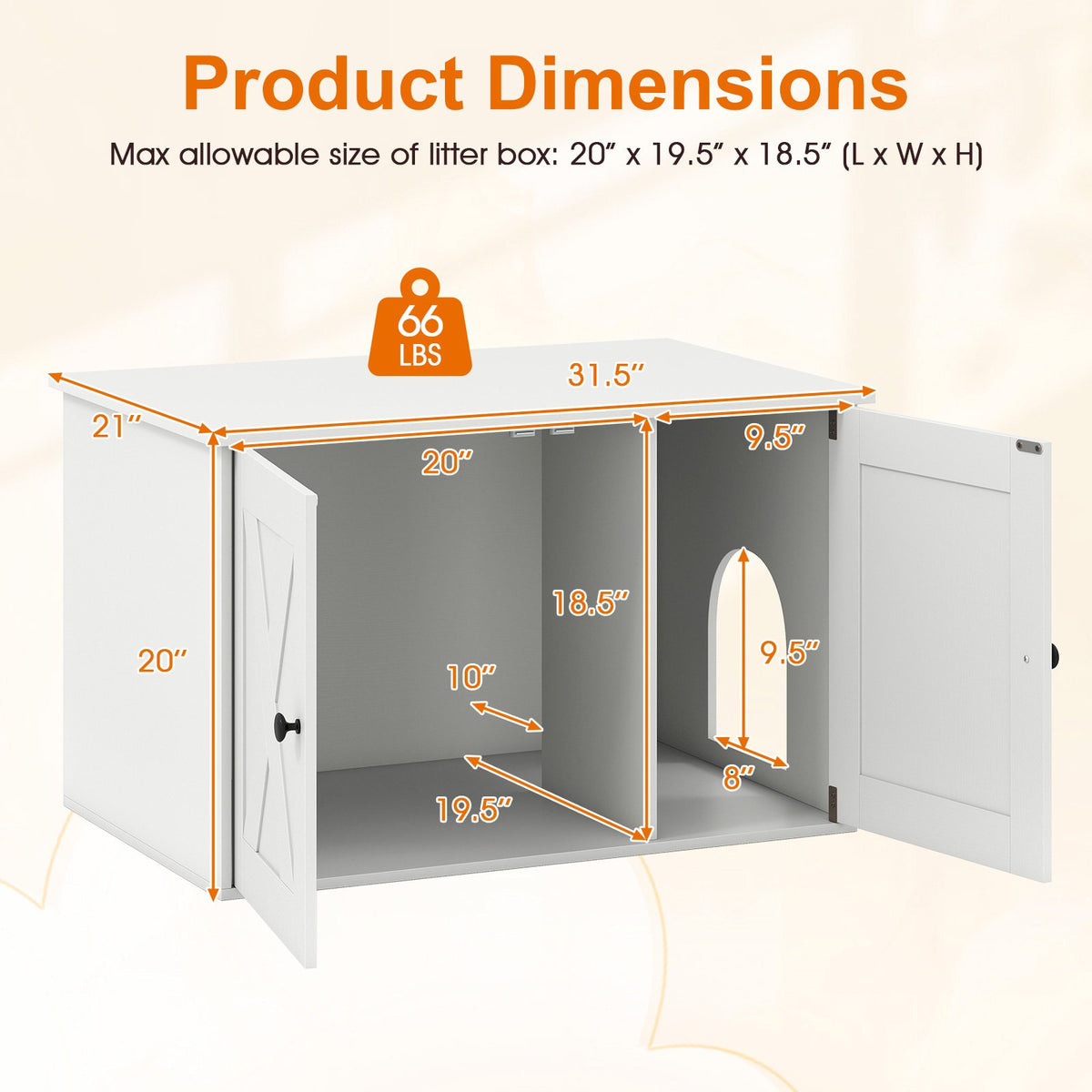 Hidden Cat Litter Box Enclosure Furniture with Divider-White view 5