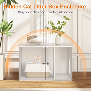 Hidden Cat Litter Box Enclosure Furniture with Divider-White view 6