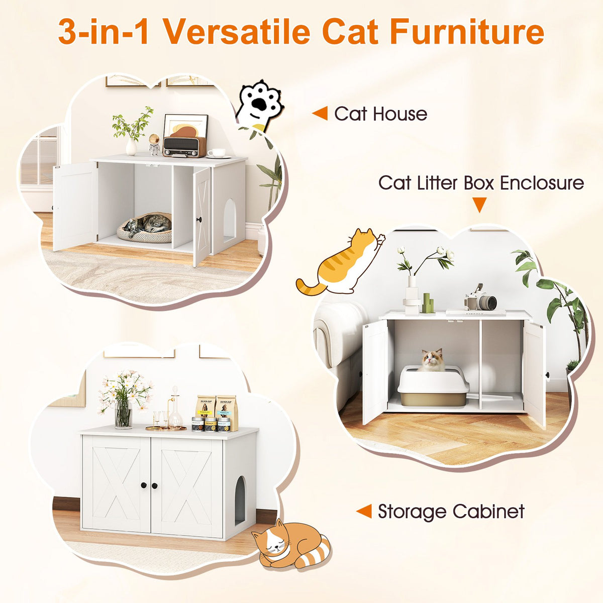 Hidden Cat Litter Box Enclosure Furniture with Divider-White view 7