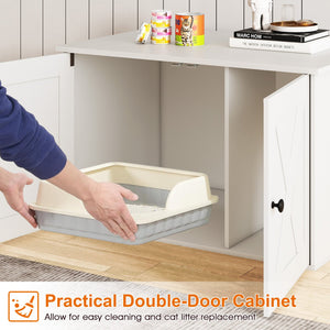 Hidden Cat Litter Box Enclosure Furniture with Divider-White view 8