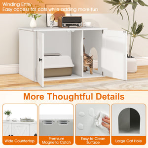 Hidden Cat Litter Box Enclosure Furniture with Divider-White view 9