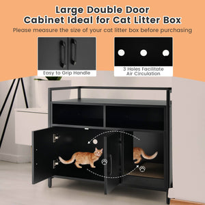Hidden Cat Washroom with Double Doors and Scratch Cardboard-Black view 6