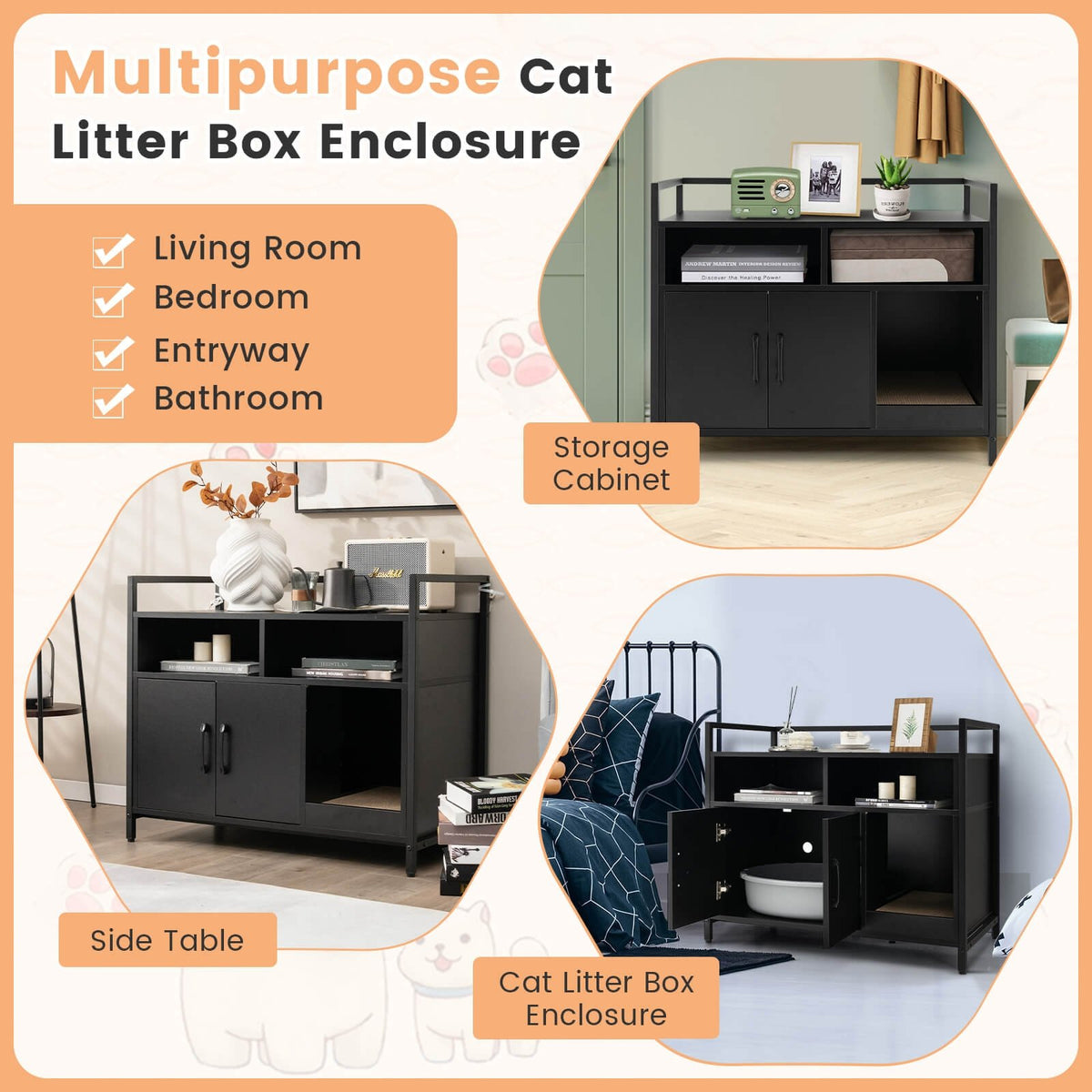 Hidden Cat Washroom with Double Doors and Scratch Cardboard-Black view 8