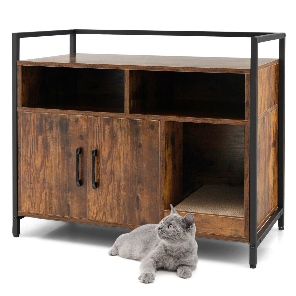 Hidden Cat Washroom with Double Doors and Scratch Cardboard-Coffee view 4