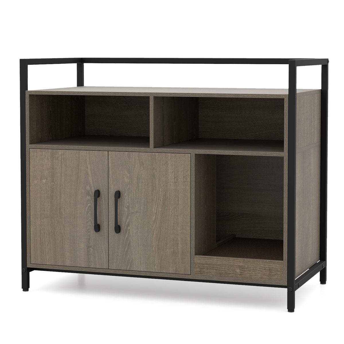 Hidden Cat Washroom with Double Doors and Scratch Cardboard-Oak