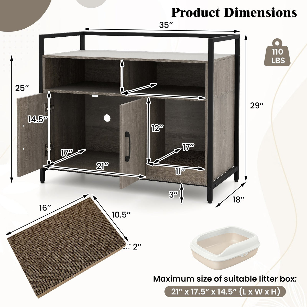 Hidden Cat Washroom with Double Doors and Scratch Cardboard-Oak view 5
